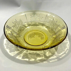 1930’s Vintage Amber Sharon Cabbage Rose Federal Glass Bowl